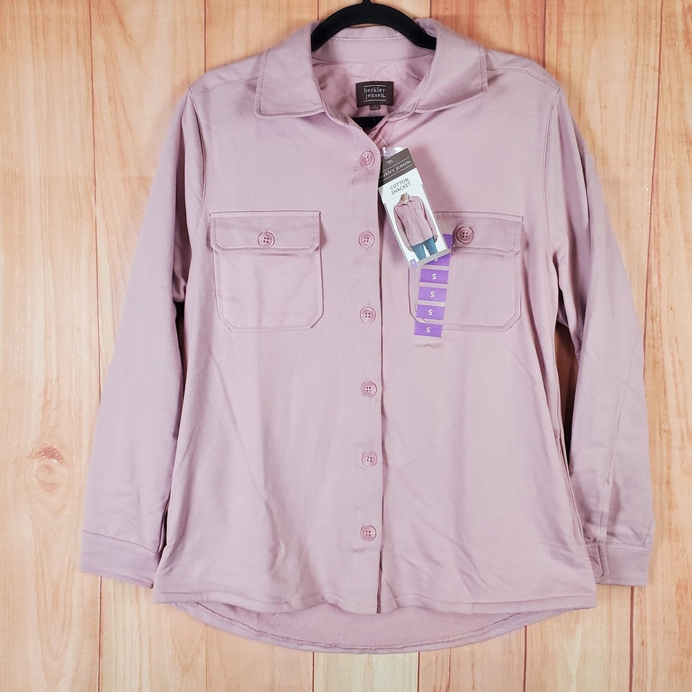 Berkley Jensen Shacket Womens Small Pink Cotton Collared Chest Pockets Button-Up